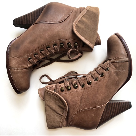 Aldo Shoes - ALDO Leather granny combat ankle boot brown bootie